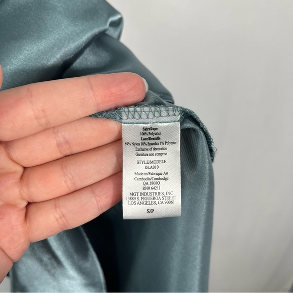 California Dynasty Vintage Y2K Teal Silky Lace Cutout Chemise Tank Dress Small S - Picture 6 of 7